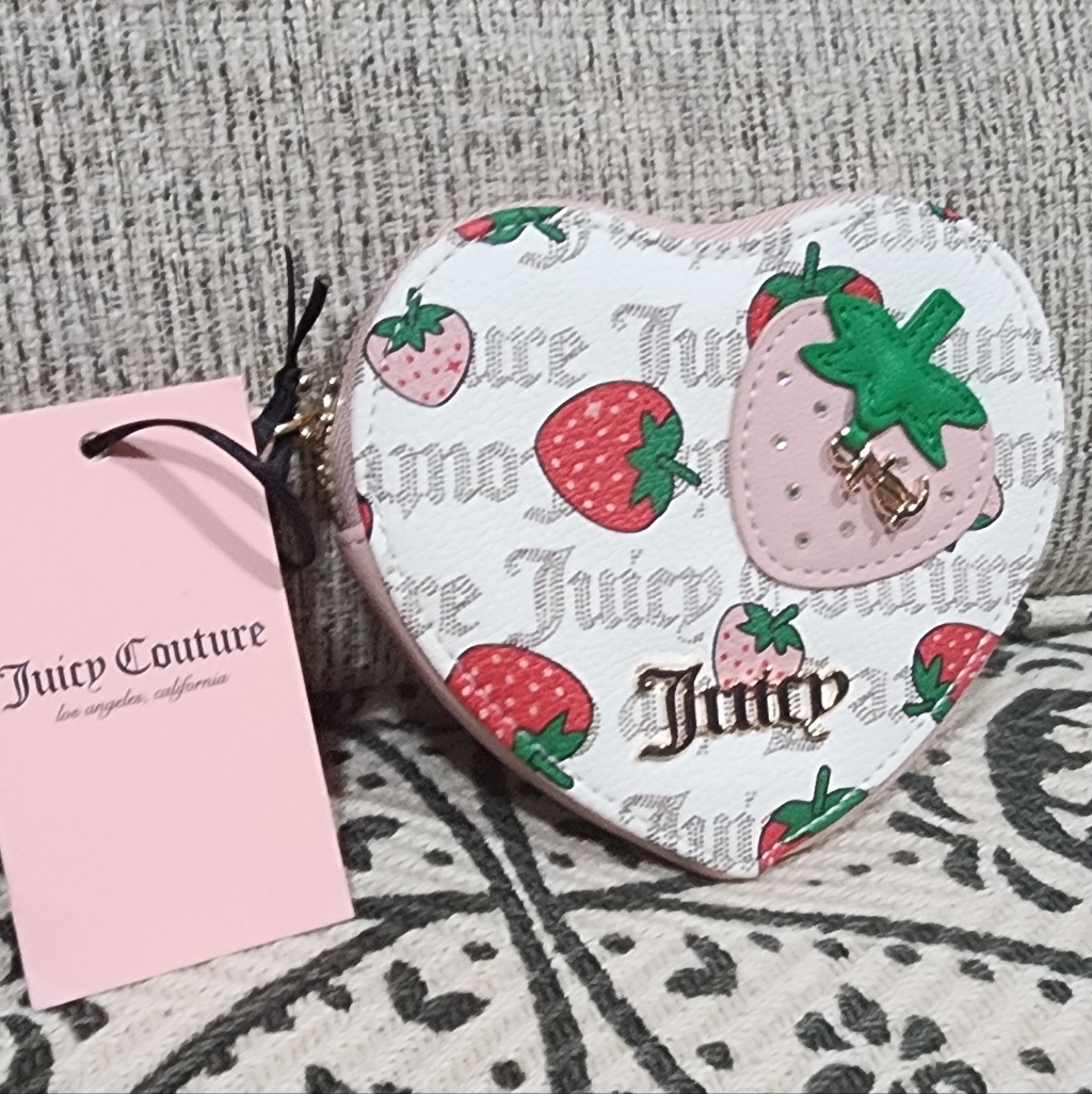 Juicy Couture Freshly Picked Strawberry Heart Zip Around Wristlet -New